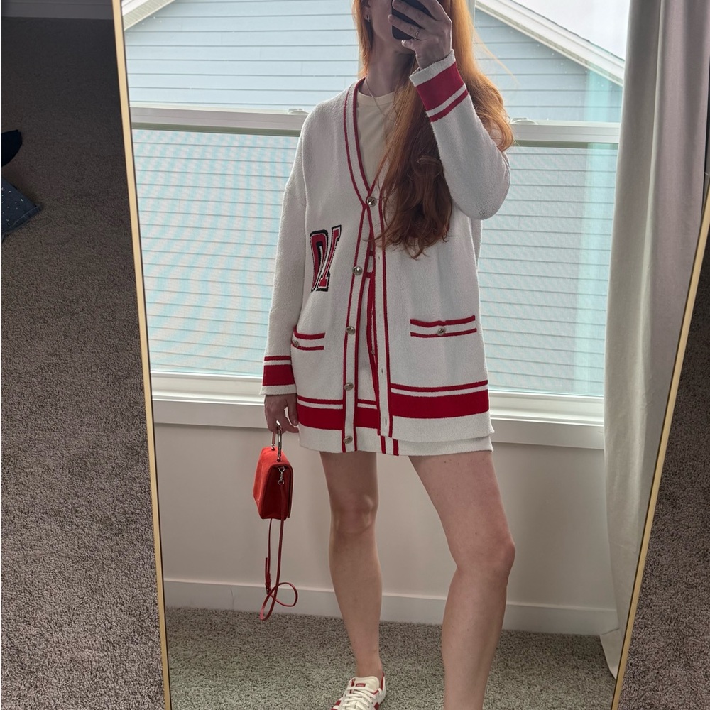 Maje Red and White Knit Cardigan and skirt top size 3, skirt size 36 - Picture 10 of 10